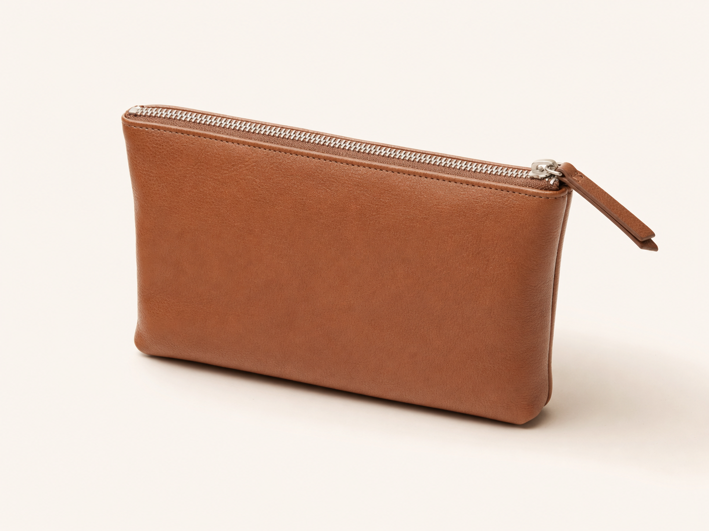Tan leather flat zip pouch